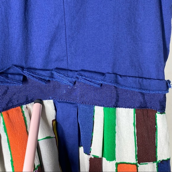 Plenty Tracy Reese Applique Frock Tiles Silk Dress With Pockets Blue White Sz 8 - Picture 10 of 11